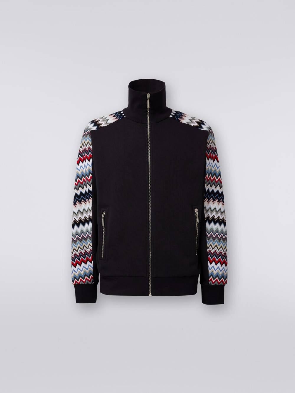 Missoni Felpa in cotone con zip e inserti zig zag Black Friday Prezzi