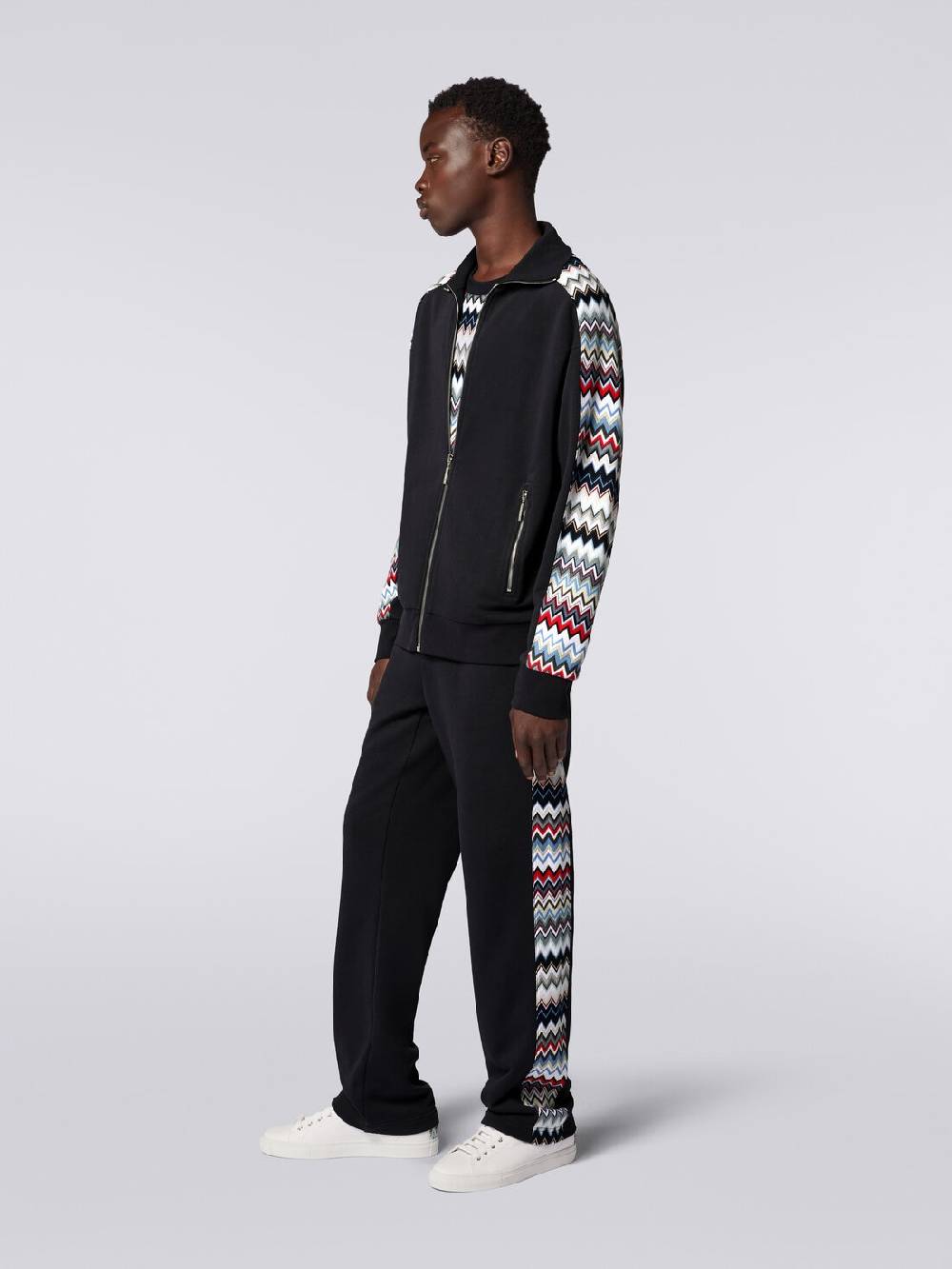 Missoni Felpa in cotone con zip e inserti zig zag Black Friday Prezzi