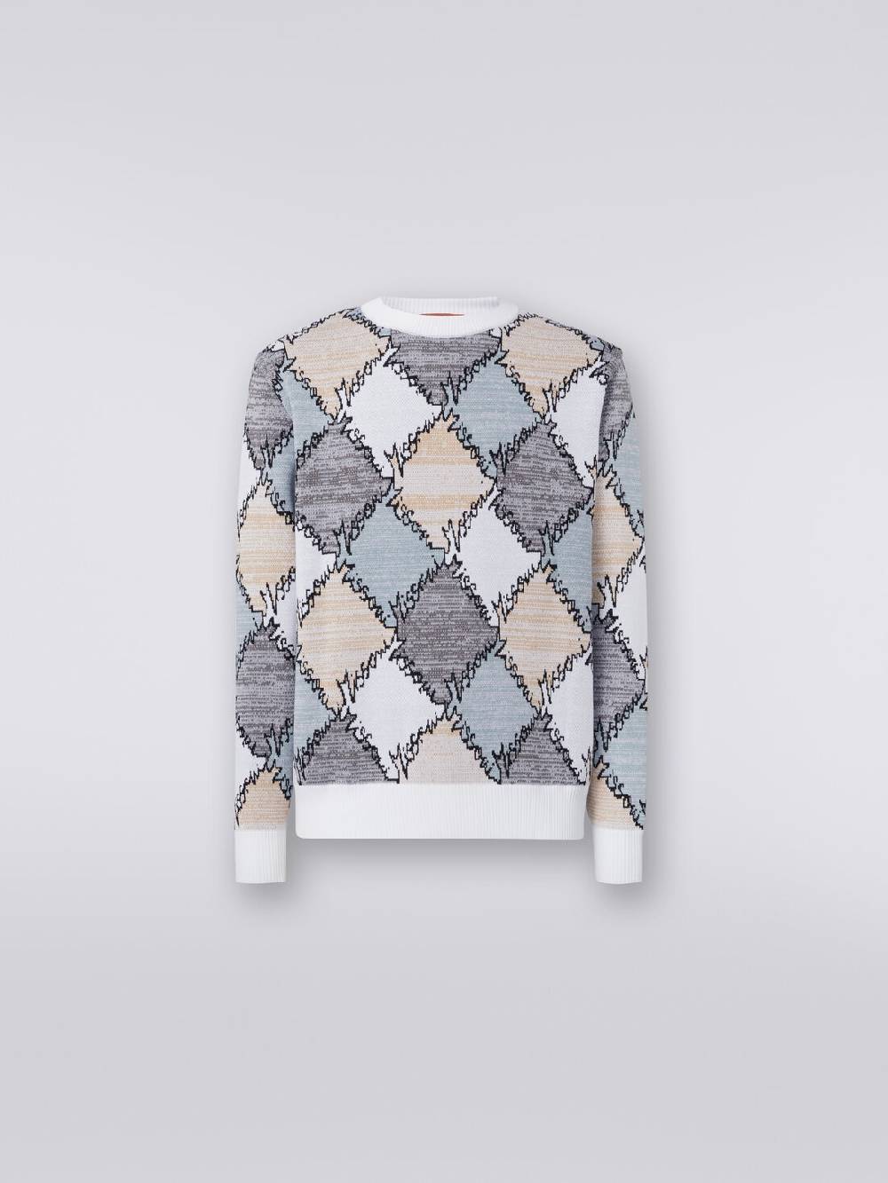 Missoni Pullover giorocollo in cotone a losanghe con scritta logo Vendita