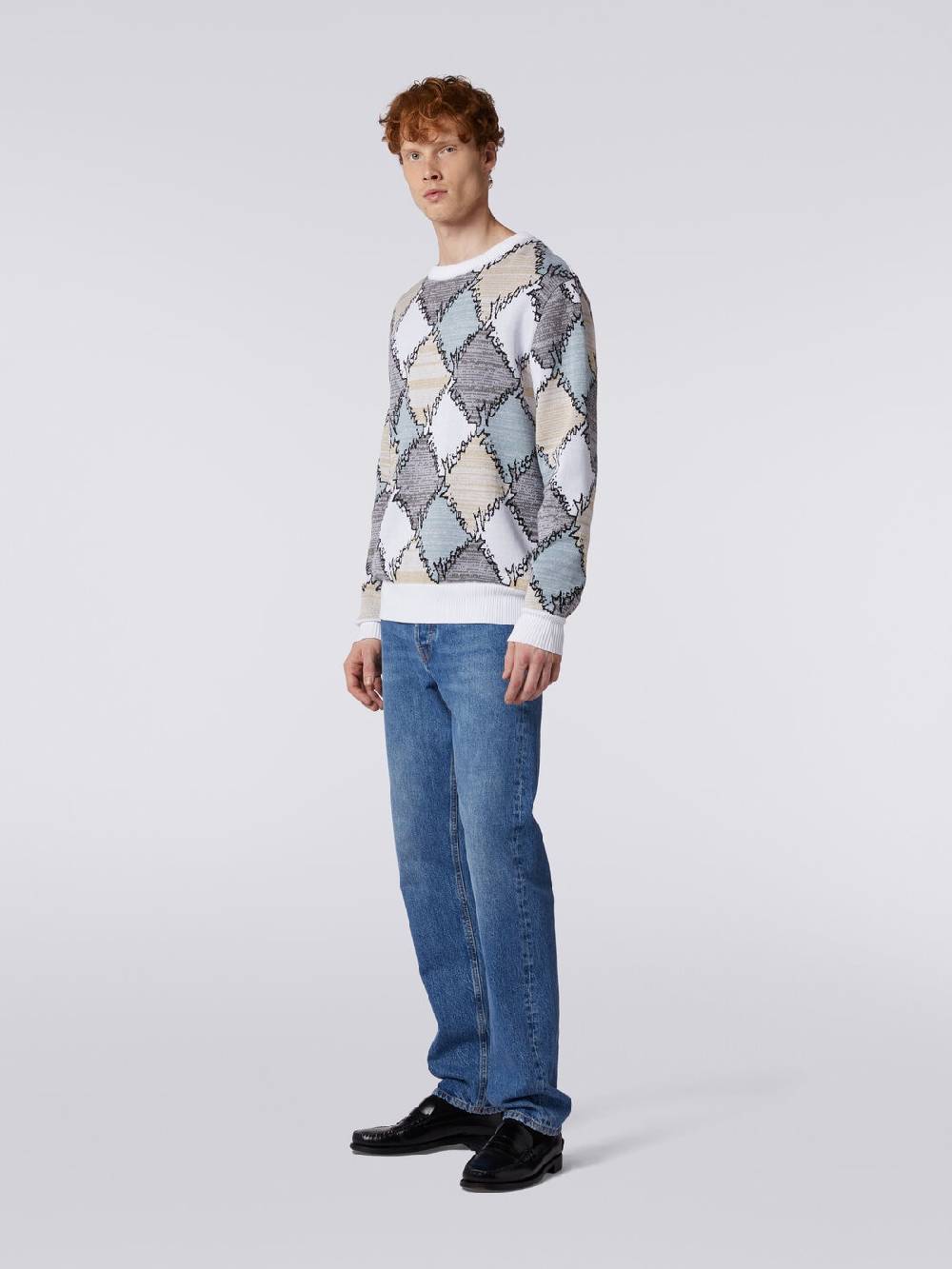 Missoni Pullover giorocollo in cotone a losanghe con scritta logo Vendita