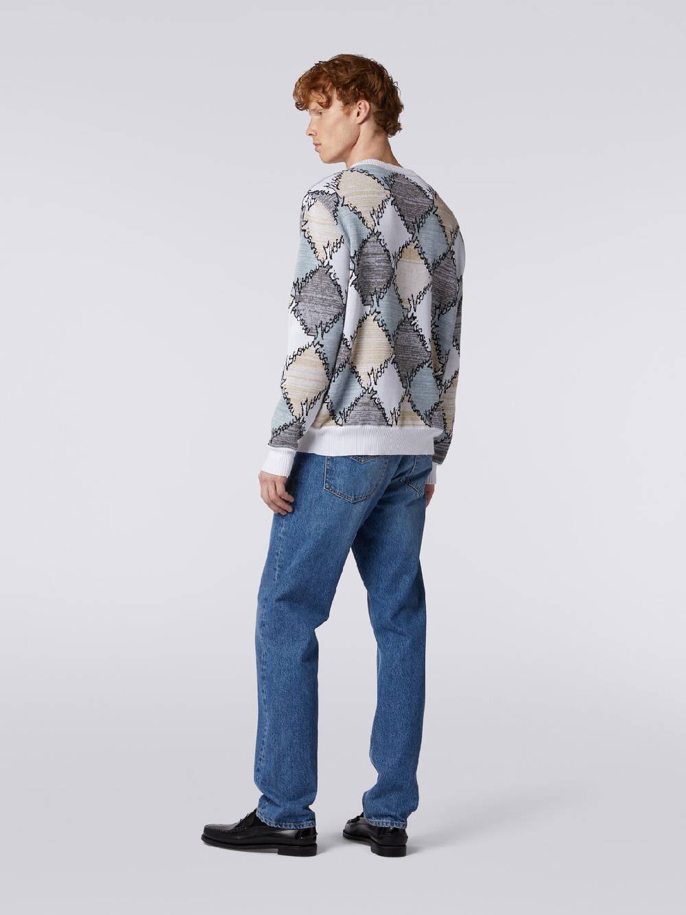 Missoni Pullover giorocollo in cotone a losanghe con scritta logo Vendita