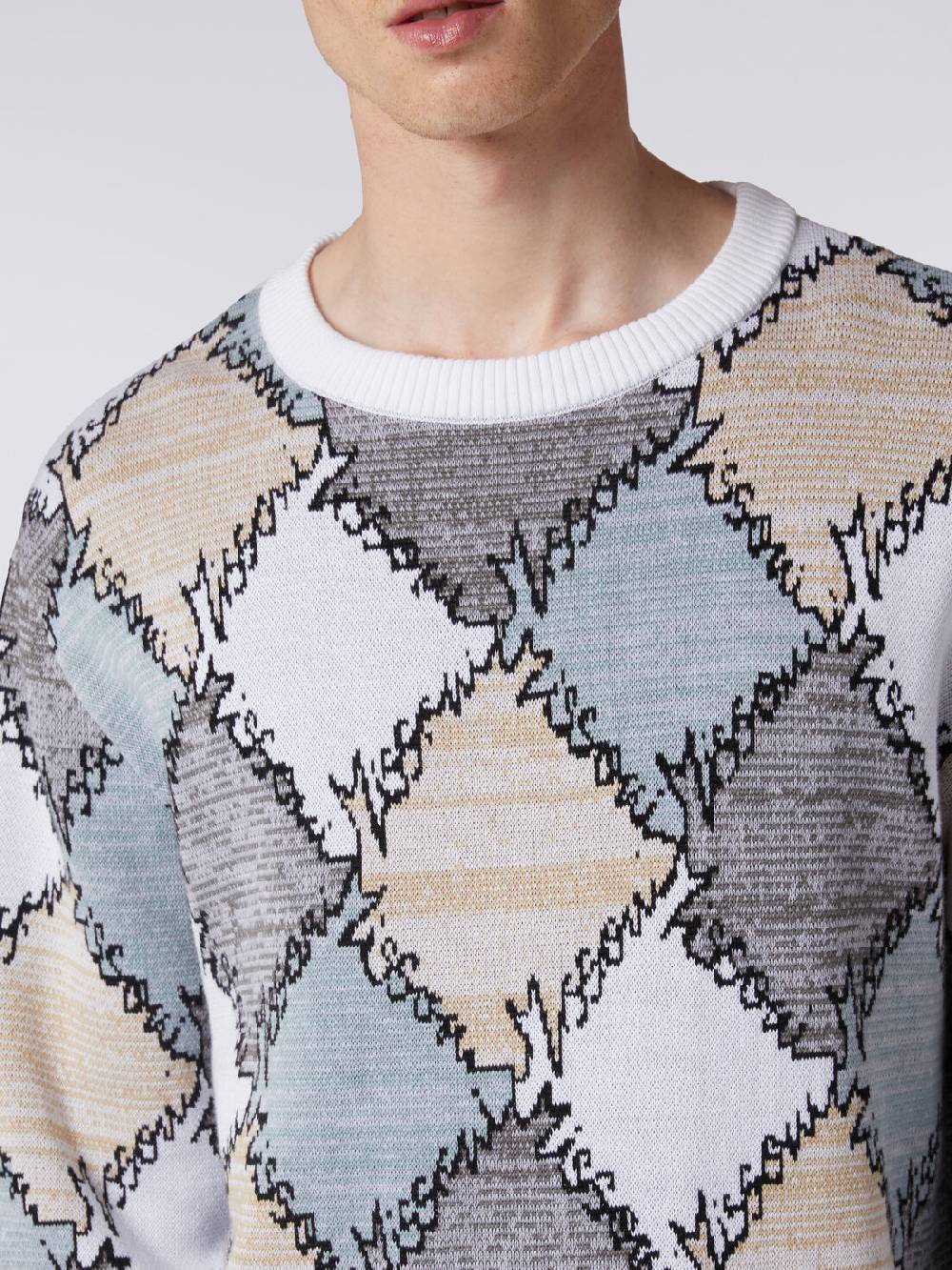 Missoni Pullover giorocollo in cotone a losanghe con scritta logo Vendita