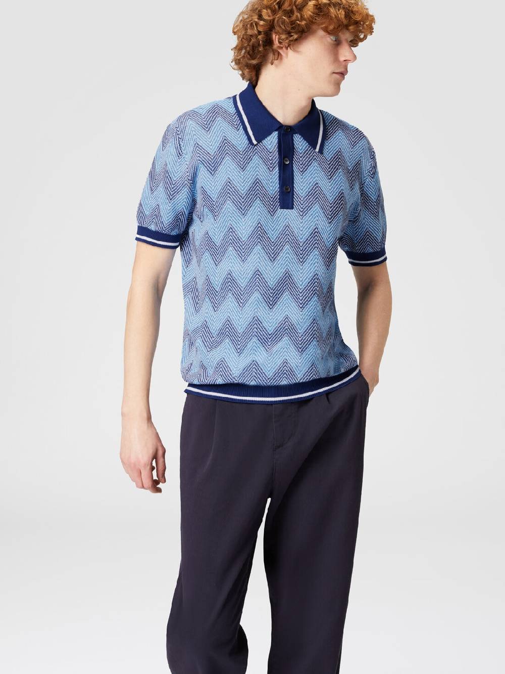 Missoni Polo a maniche corte in cotone zig zag con profili a contrasto Outlet