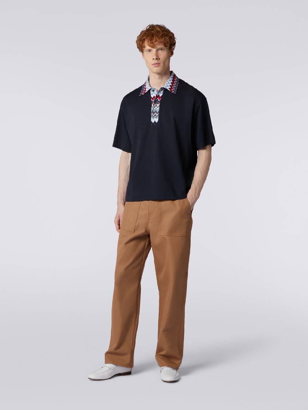 Missoni Polo a maniche corte in cotone con inserti zig zag Vendita Economica
