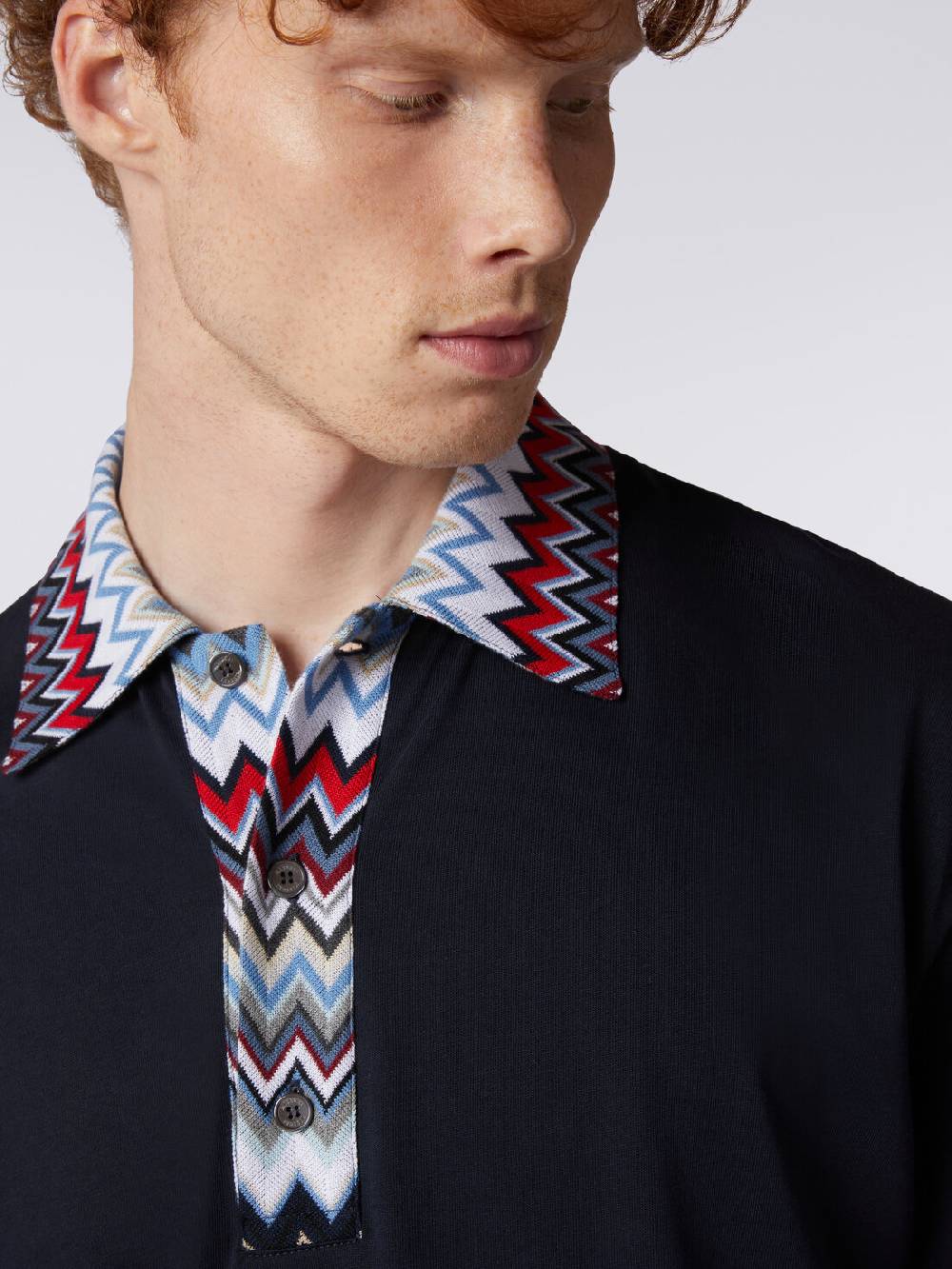 Missoni Polo a maniche corte in cotone con inserti zig zag Vendita Economica
