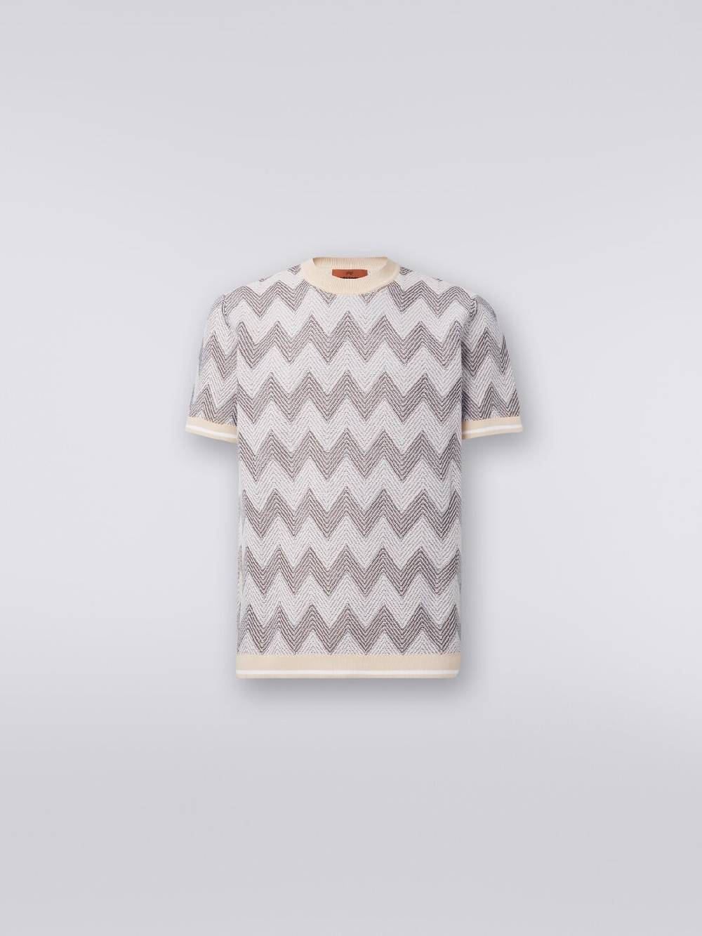 Missoni T-shirt in maglia di cotone chevron con profili a contrasto Nuova