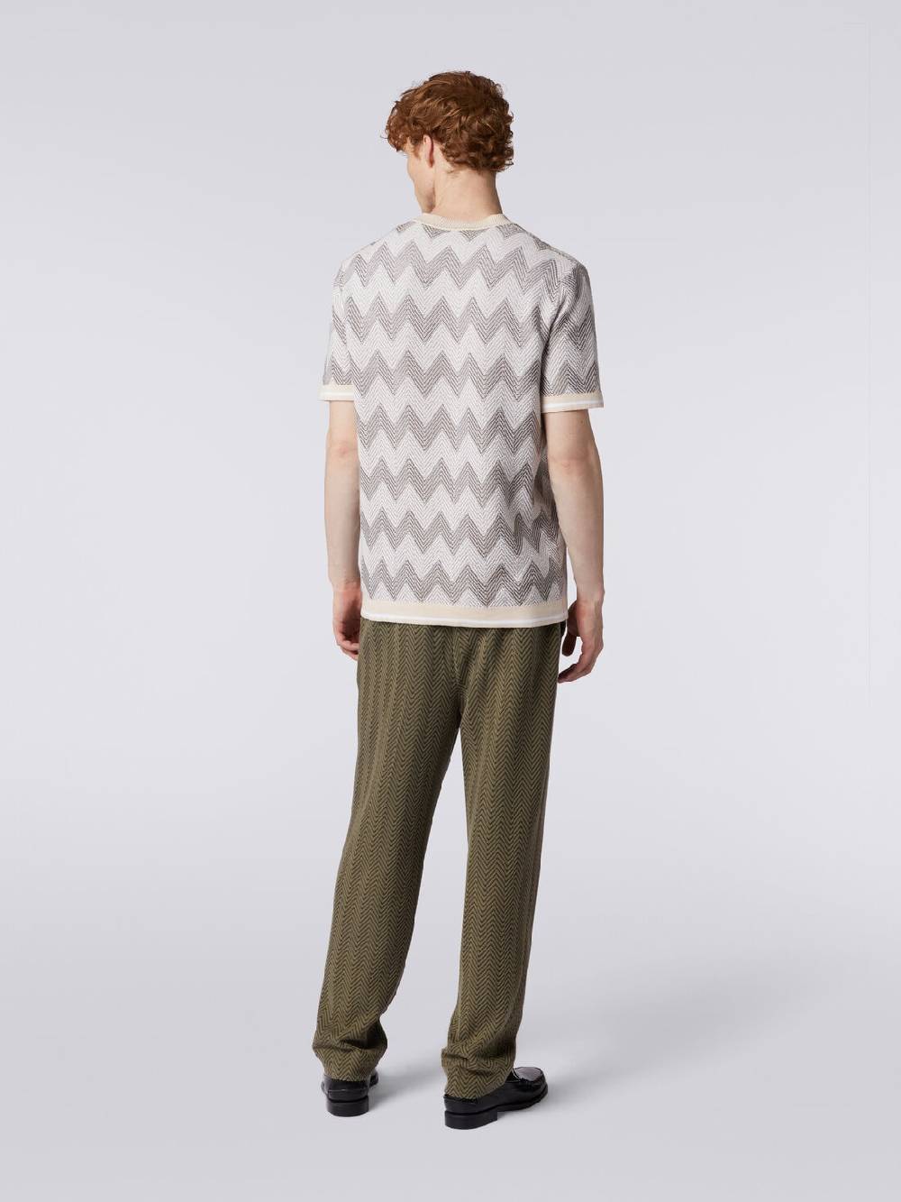 Missoni T-shirt in maglia di cotone chevron con profili a contrasto Nuova