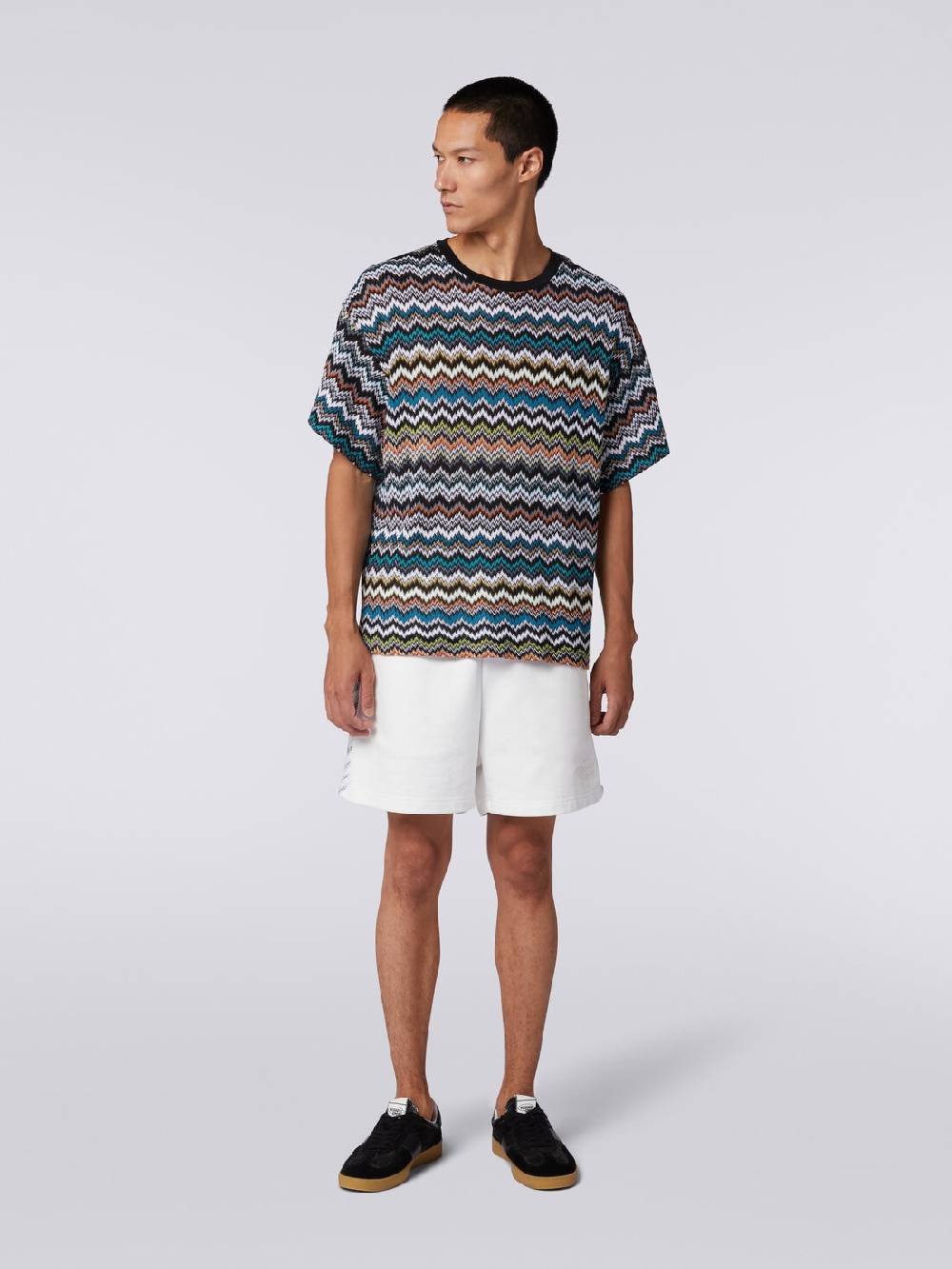Missoni T-shirt girocollo in maglia di cotone zig zag Offerte esclusive