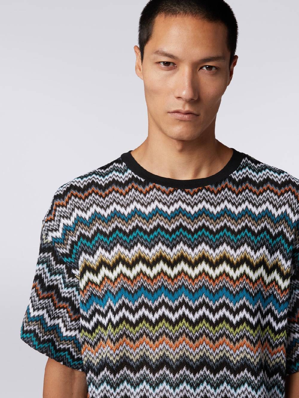 Missoni T-shirt girocollo in maglia di cotone zig zag Offerte esclusive