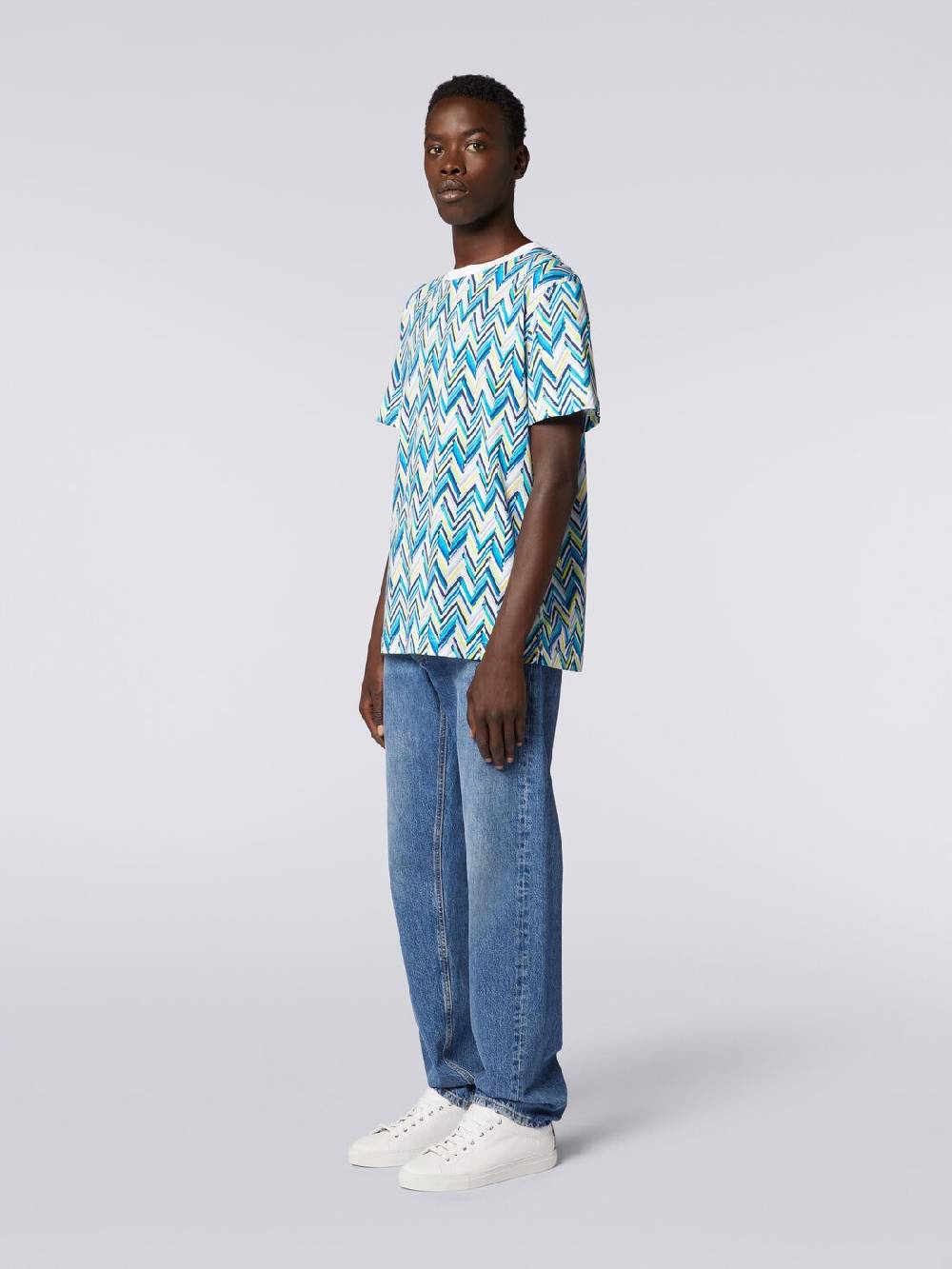 Missoni T-shirt girocollo in cotone con stampa zig zag Vendita Calda
