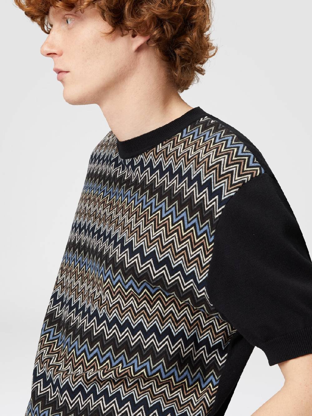 Missoni T-shirt in maglia di cotone zig zag con inserti tinta unita Saldi Di Fabbrica