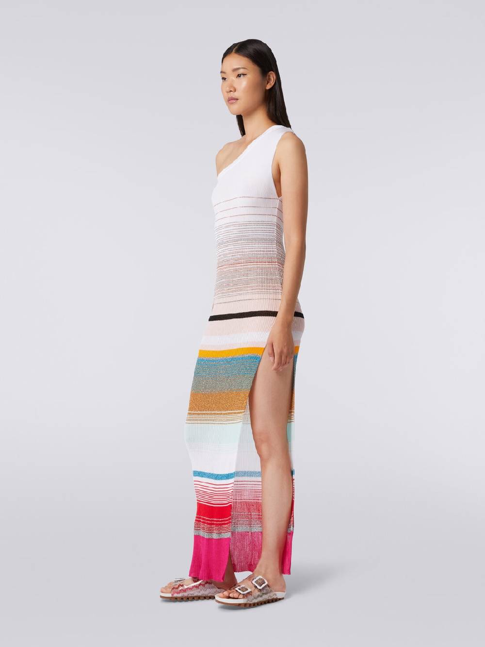 Missoni Abito monospalla in maglia a costine rigata con lurex Online Outlet