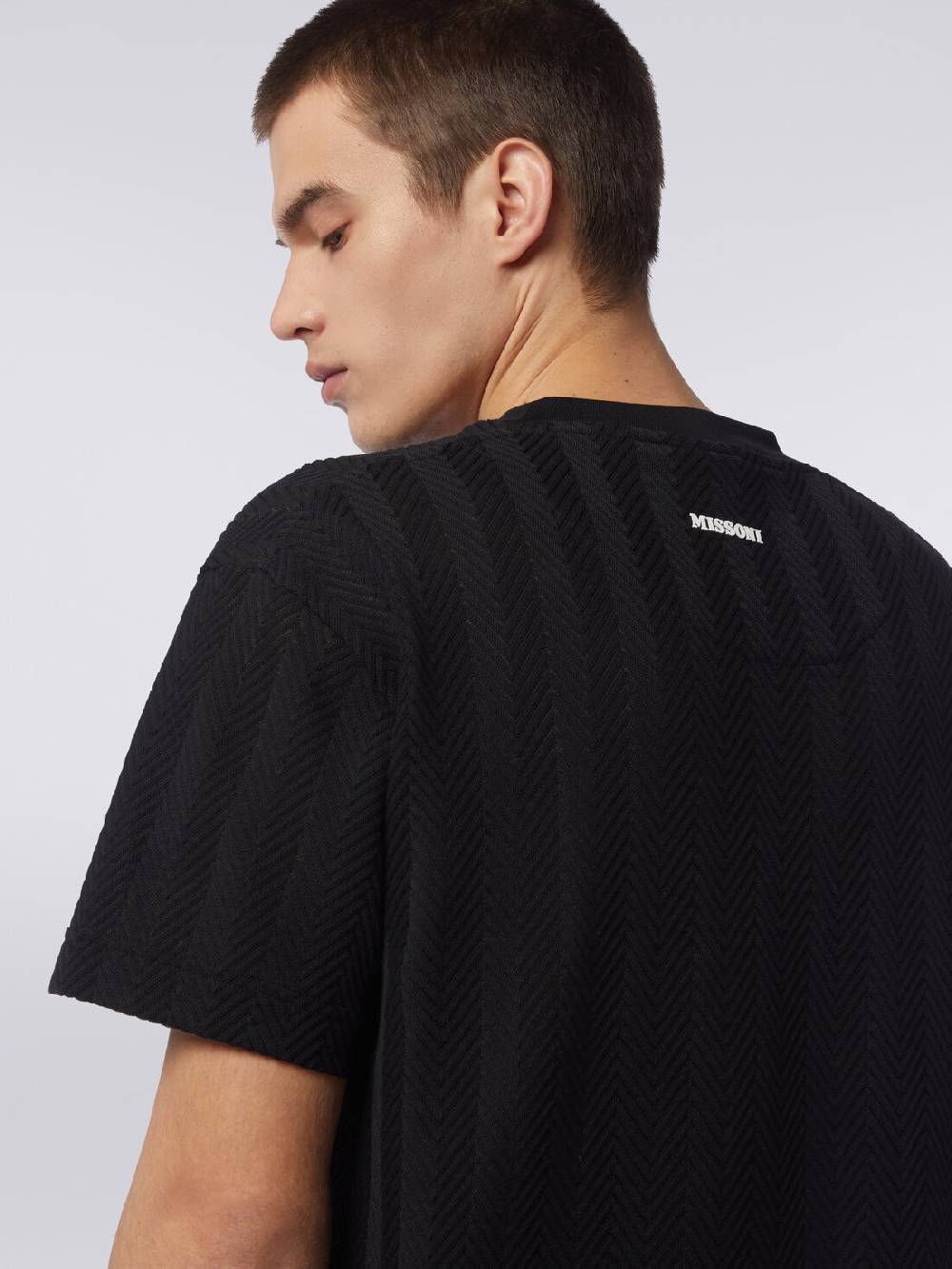 Missoni T-shirt girocollo in cotone e viscosa chevron Officina