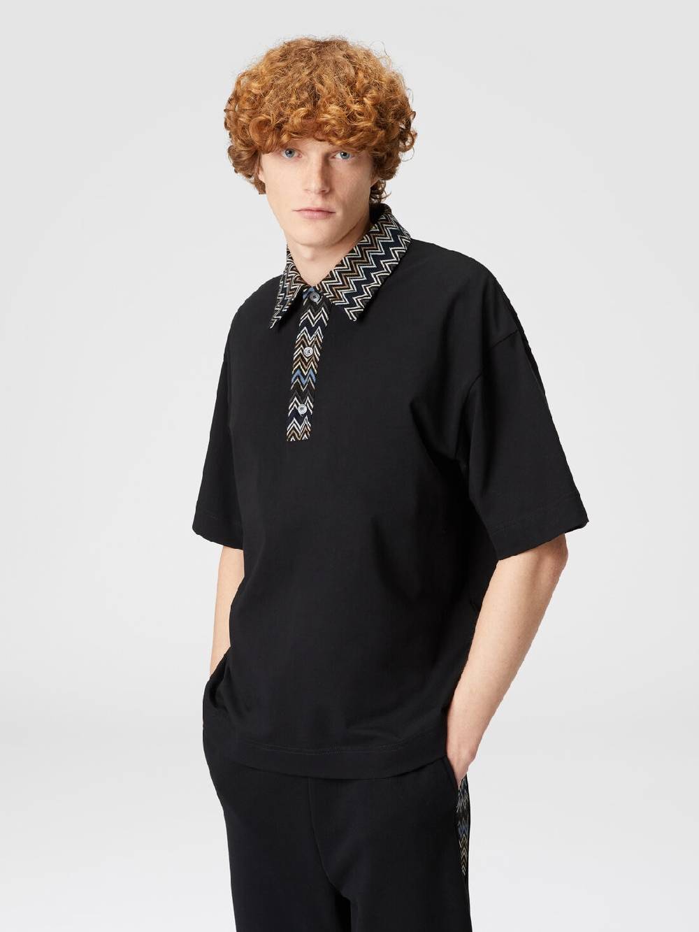 Missoni Polo in jersey di cotone con inserti in maglia chevron Black Friday Prezzi