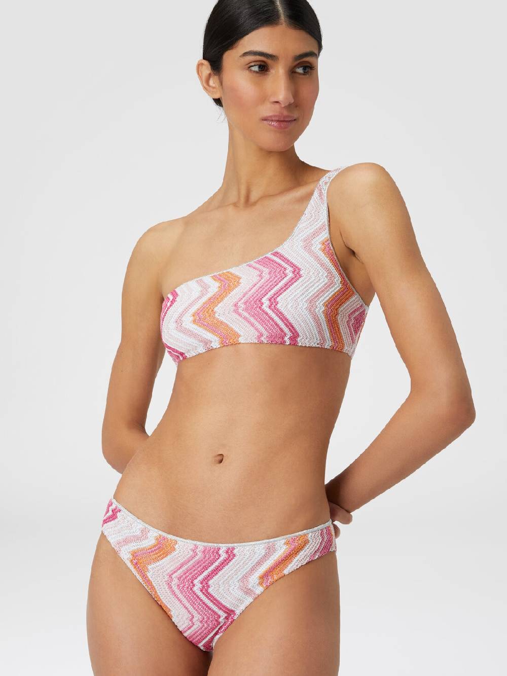 Missoni Bikini monospalla in misto viscosa chevron con lurex Italia