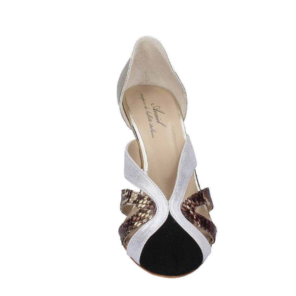 scarpe donna ANNIEL decollete platino pelle nero camoscio EX237 Hotsell