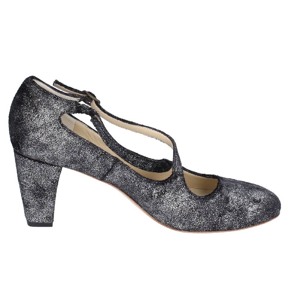 scarpe donna ANNIEL decollete nero tessuto argento EX272 Vendite Flash