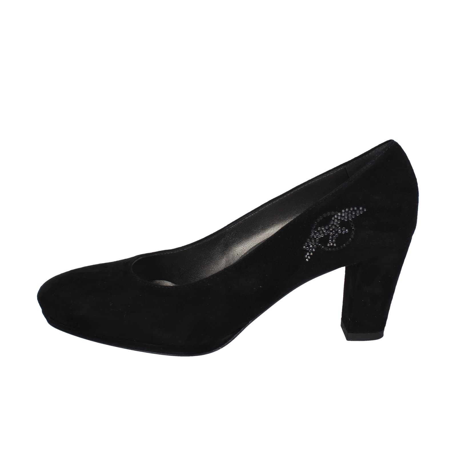 scarpe donna CONFORT decollete nero camoscio strass EZ354 Italy
