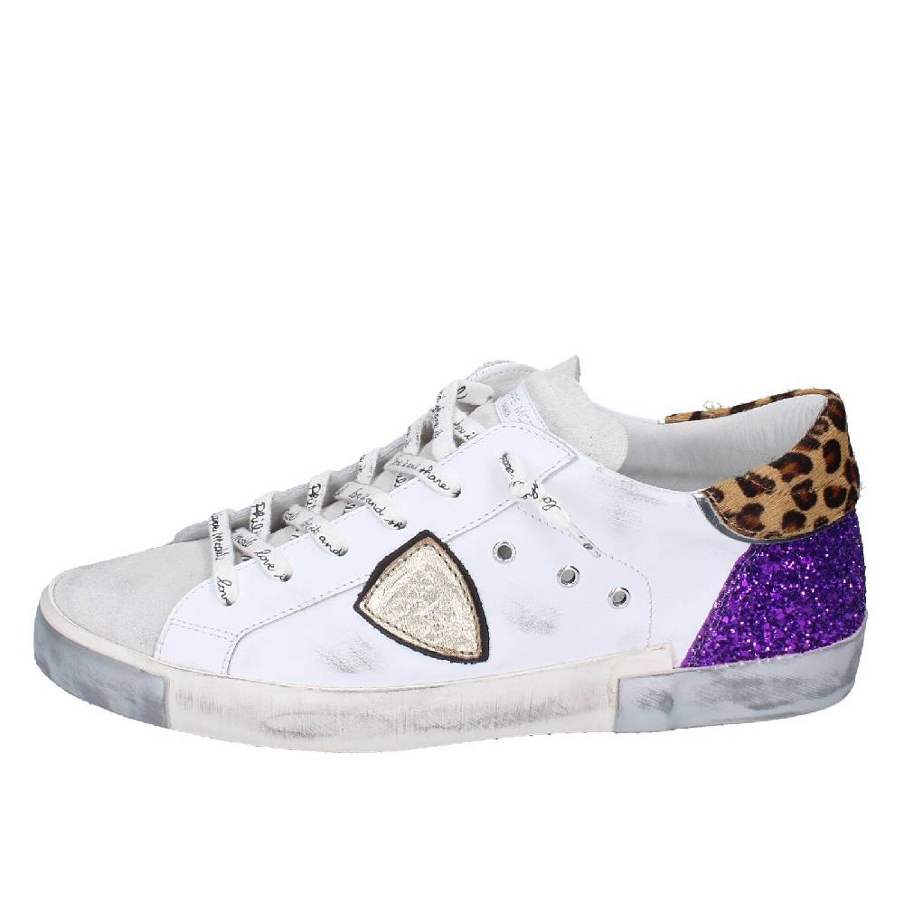 scarpe donna PHILIPPE MODEL sneakers bianco paillettes viola camoscio VINT EX368 Economico