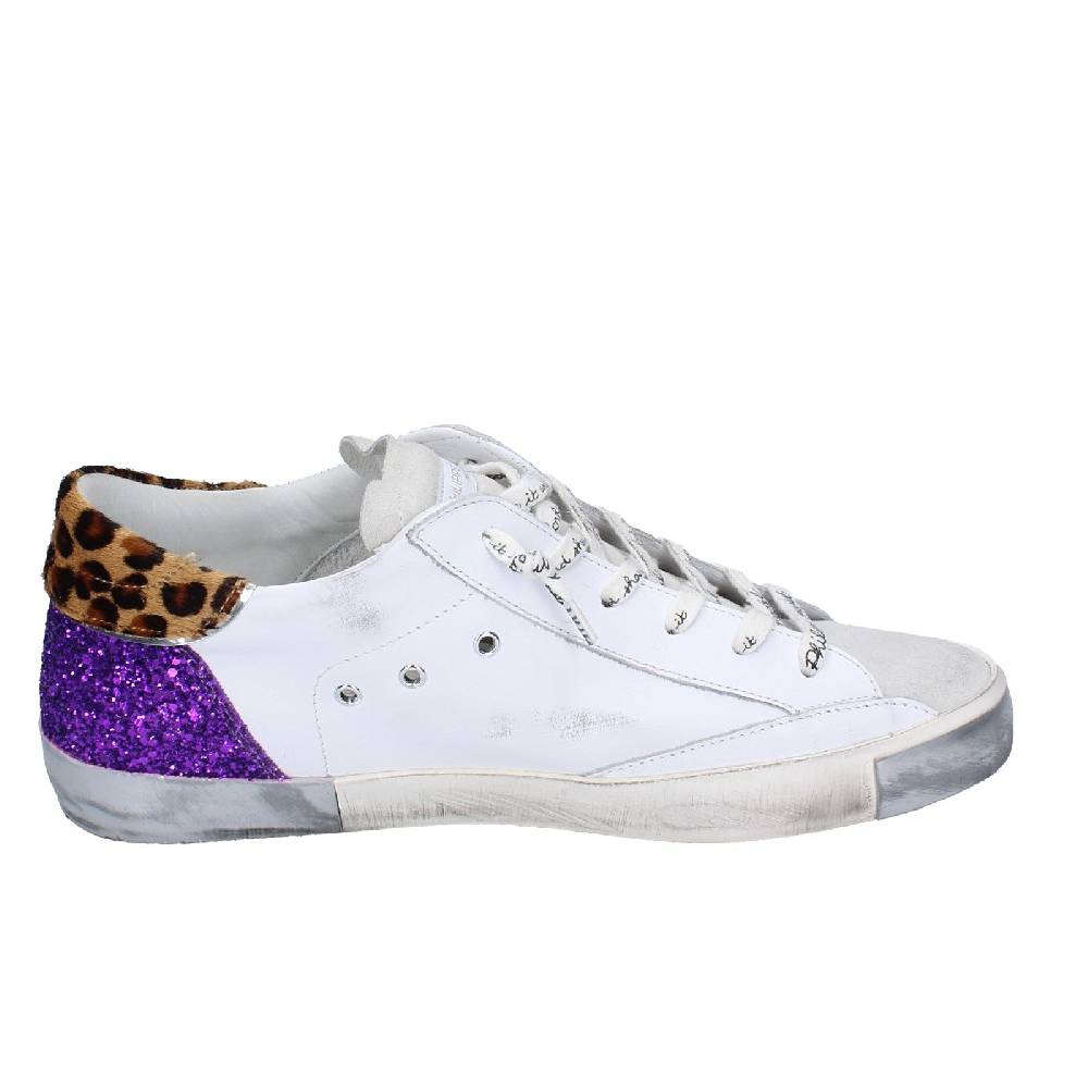 scarpe donna PHILIPPE MODEL sneakers bianco paillettes viola camoscio VINT EX368 Economico