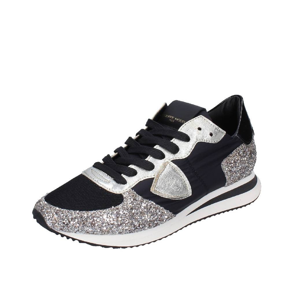 scarpe donna PHILIPPE MODEL sneakers nero tessuto platino glitter EX366