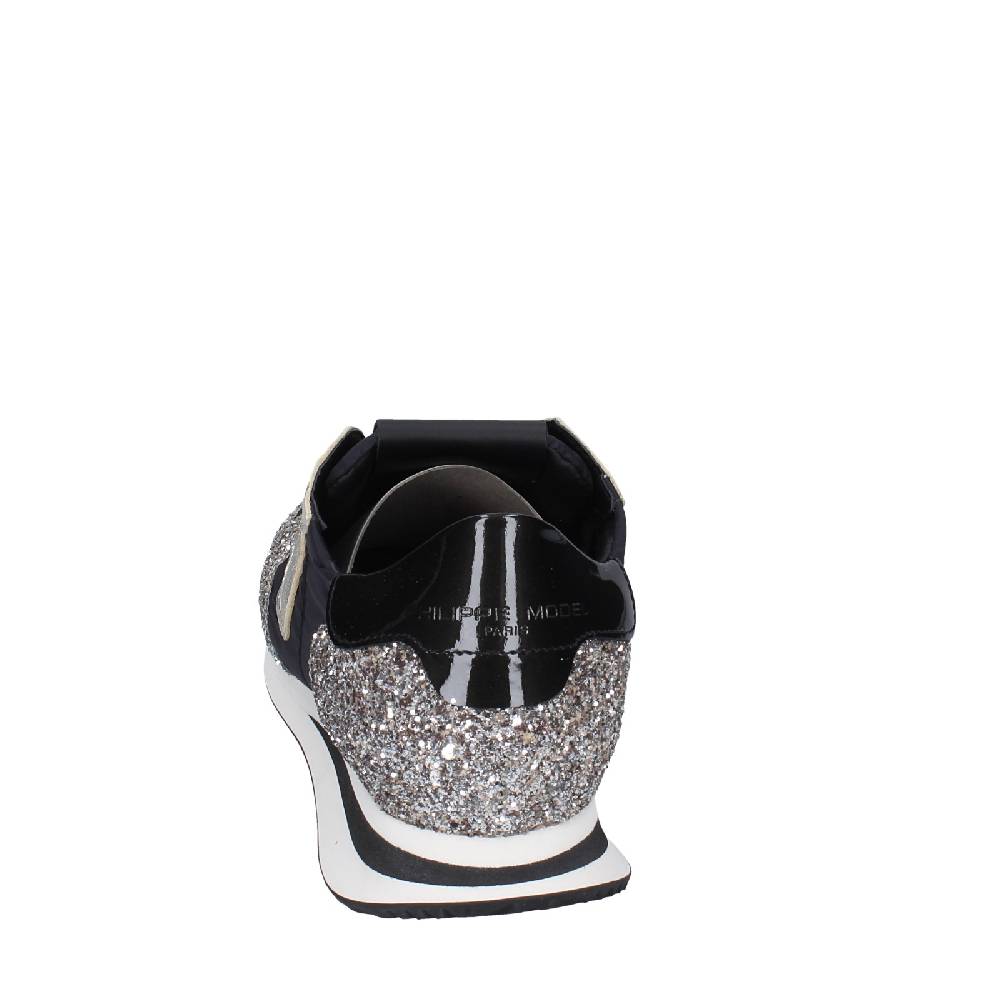 scarpe donna PHILIPPE MODEL sneakers nero tessuto platino glitter EX366 Outlet
