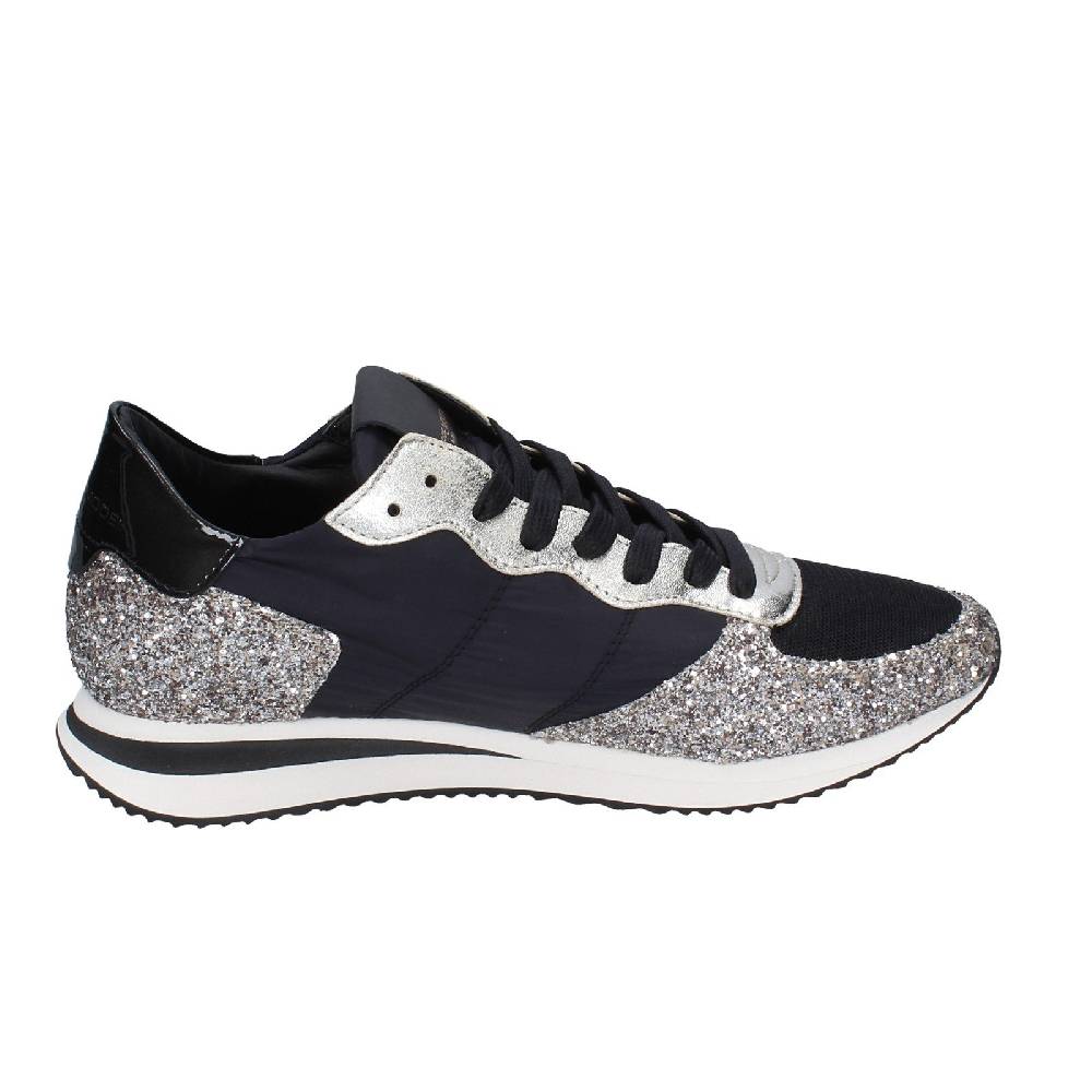 scarpe donna PHILIPPE MODEL sneakers nero tessuto platino glitter EX366 Outlet