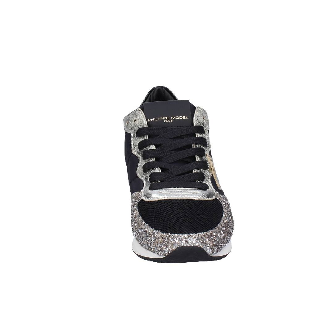 scarpe donna PHILIPPE MODEL sneakers nero tessuto platino glitter EX366 Outlet