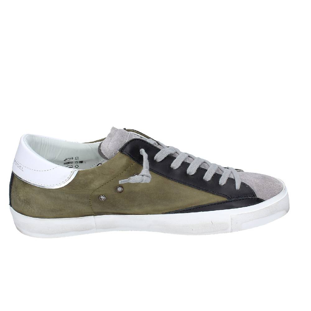 scarpe uomo PHILIPPE MODEL sneakers verde pelle grigio camoscio VINTAGE EX363 Qualità
