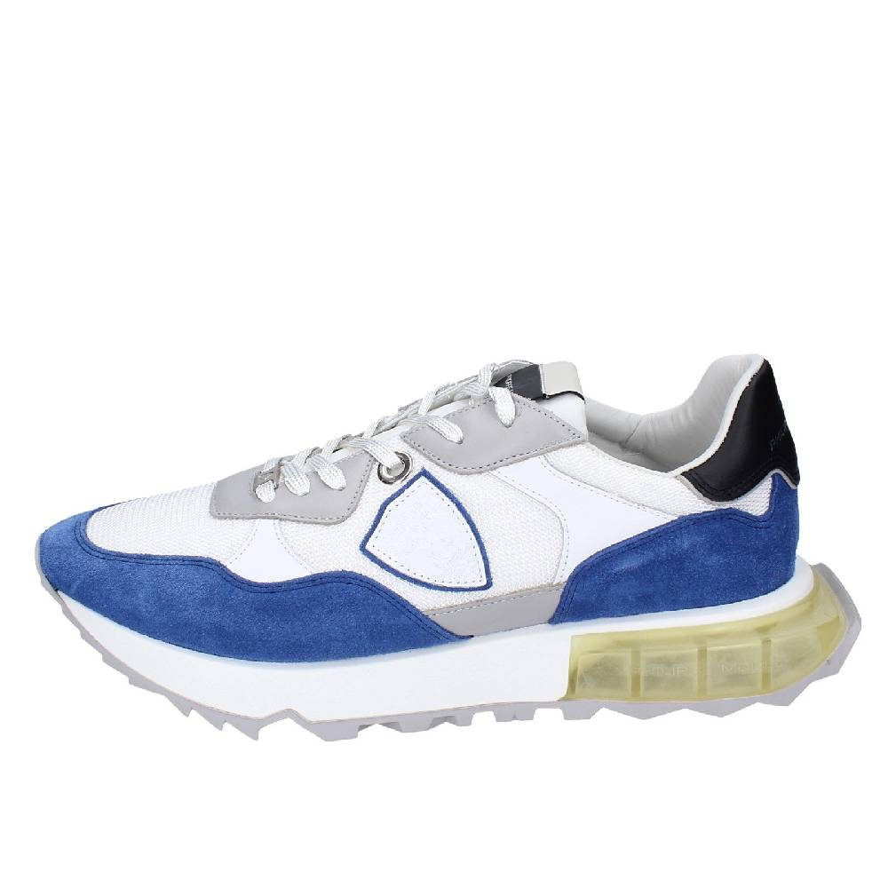 scarpe uomo PHILIPPE MODEL sneakers bianco tessuto blu camoscio EX333 Spedizione Gratuita