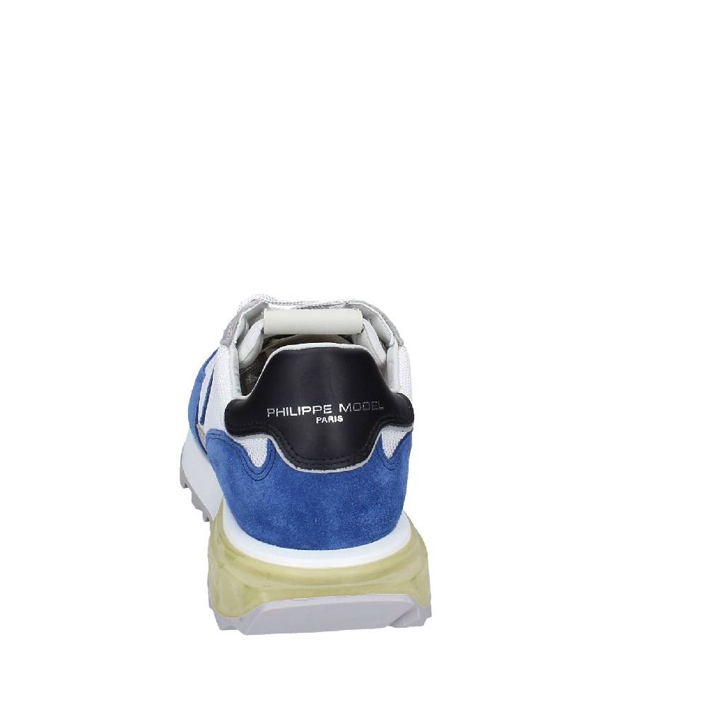 scarpe uomo PHILIPPE MODEL sneakers bianco tessuto blu camoscio EX333 Spedizione Gratuita