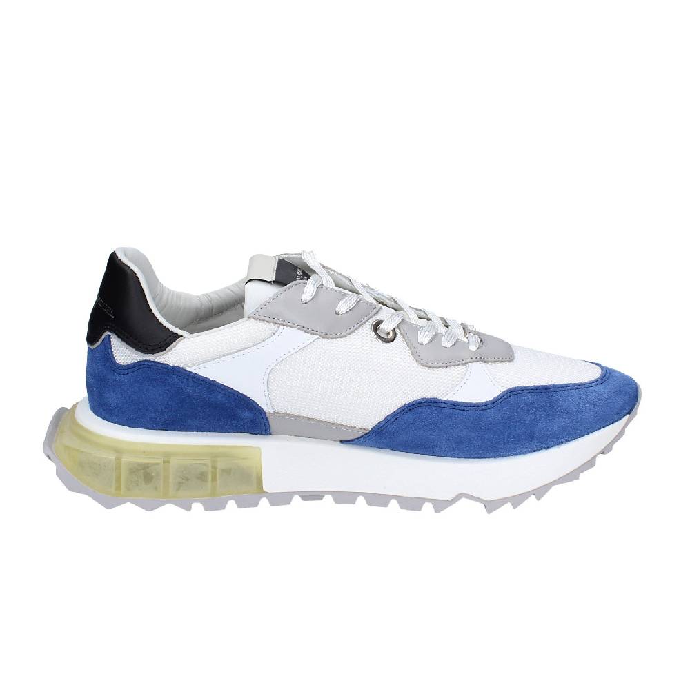 scarpe uomo PHILIPPE MODEL sneakers bianco tessuto blu camoscio EX333 Spedizione Gratuita