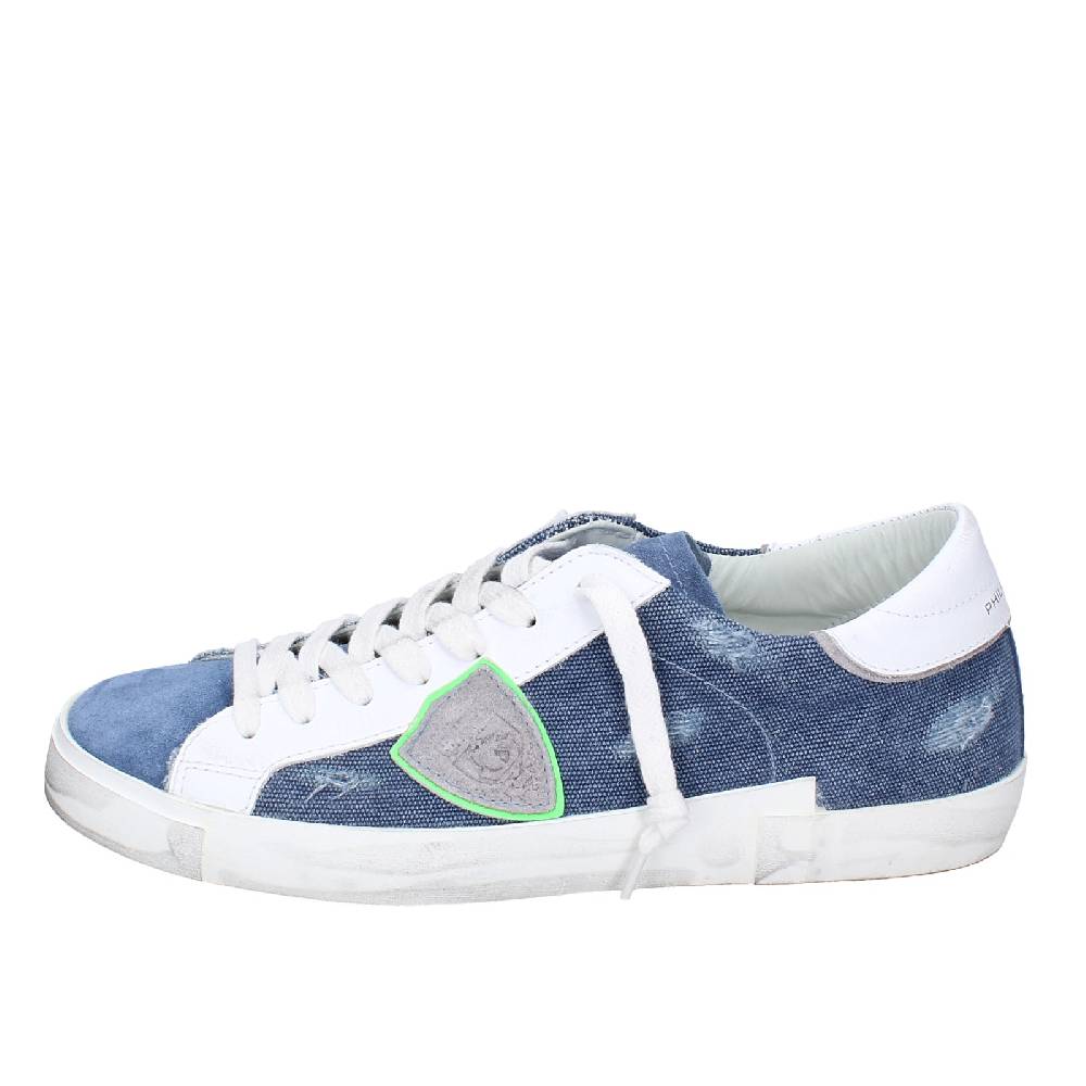 scarpe uomo PHILIPPE MODEL sneakers blu camoscio bianco tessuto VINTAGE EX351 Pezzi Unici