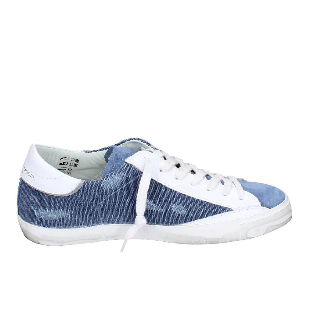 scarpe uomo PHILIPPE MODEL sneakers blu camoscio bianco tessuto VINTAGE EX351 Pezzi Unici