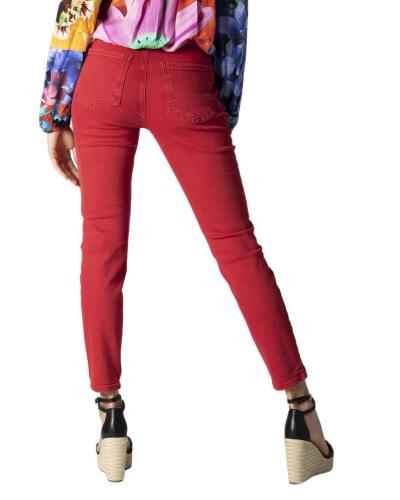 pantaloni donna DESIGUAL 44 rosso cotone CZ38 Spedizione Gratuita