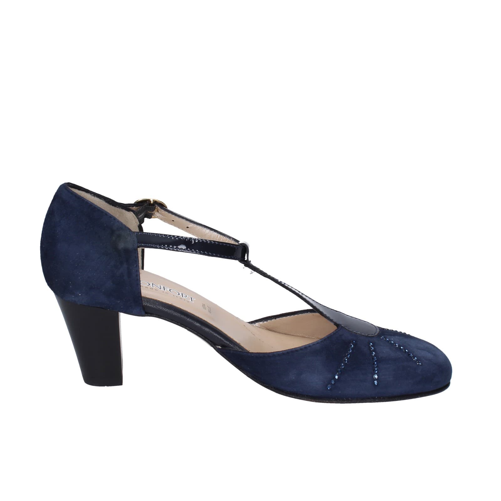 scarpe donna CONFORT decollete blu camoscio strass EZ370 Italia