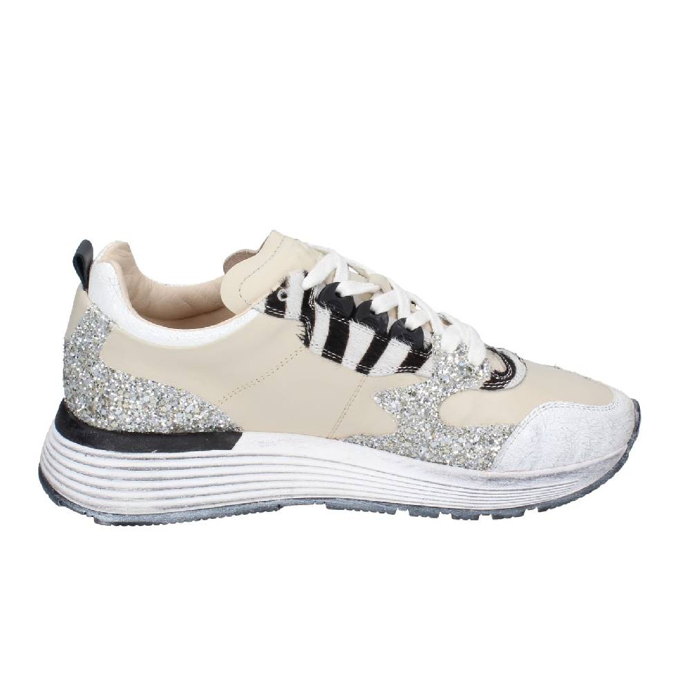 scarpe donna MOMA sneakers beige pelle argento glitter 3AS401 EY558 Italia