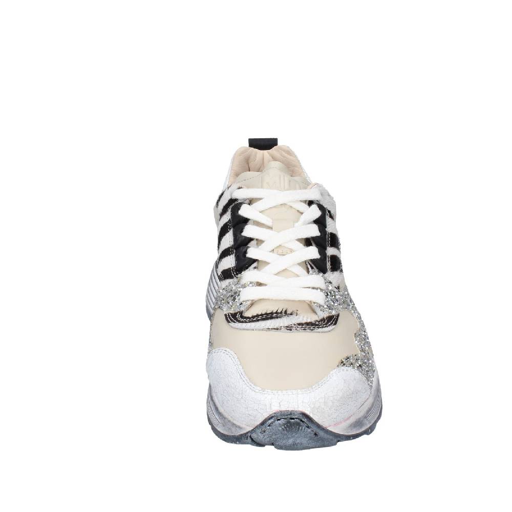 scarpe donna MOMA sneakers beige pelle argento glitter 3AS401 EY558 Italia