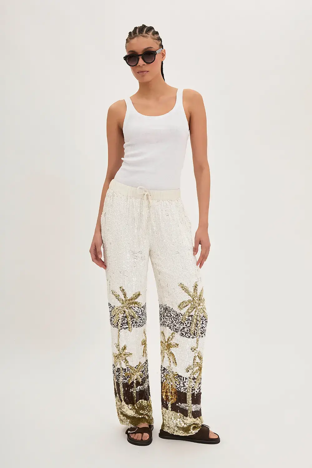 P.A.R.O.S.H. PANTALONE PAILLETTES PALME Nuova