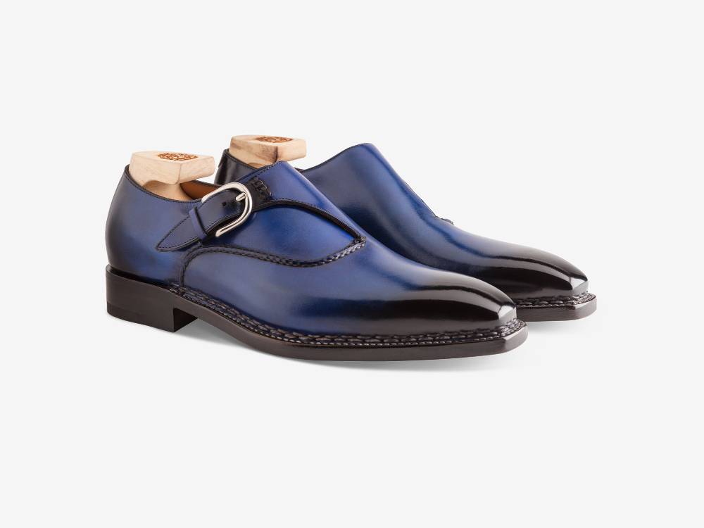 Paolo Sartori Single Monkstrap in Antiqued Cobalto Leather Mono Fibbia in pelle Anticata Cobalto Saldi Di Fabbrica