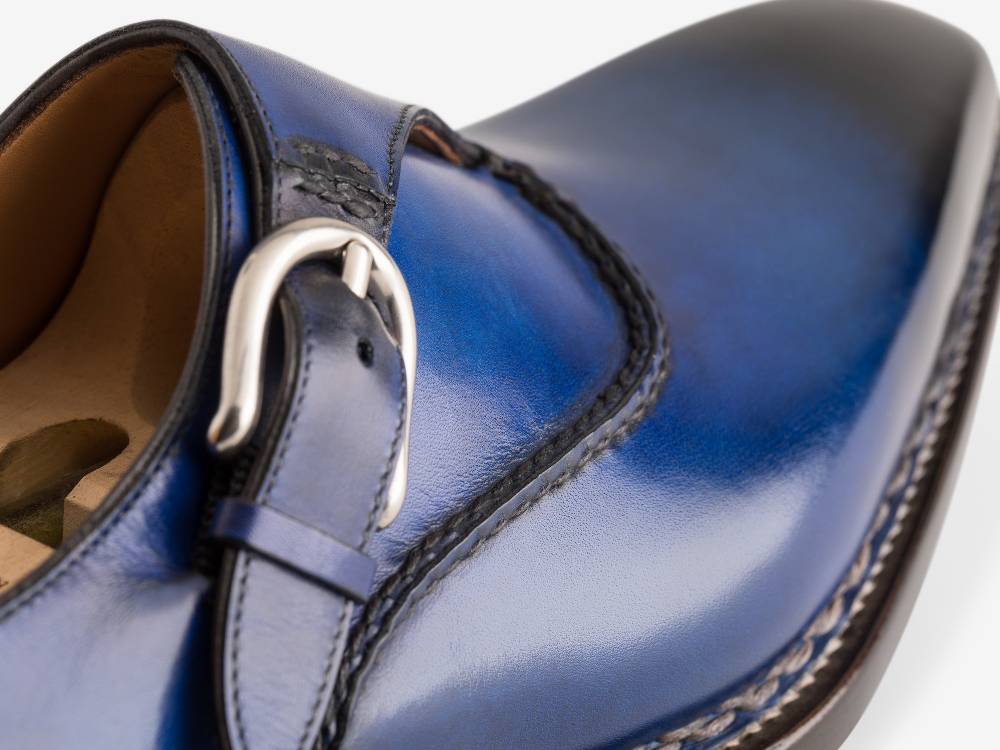 Paolo Sartori Single Monkstrap in Antiqued Cobalto Leather Mono Fibbia in pelle Anticata Cobalto Saldi Di Fabbrica