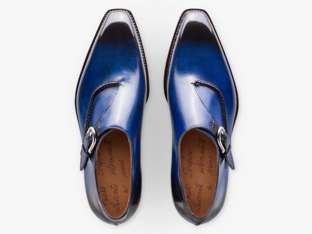 Paolo Sartori Single Monkstrap in Antiqued Cobalto Leather Mono Fibbia in pelle Anticata Cobalto Saldi Di Fabbrica