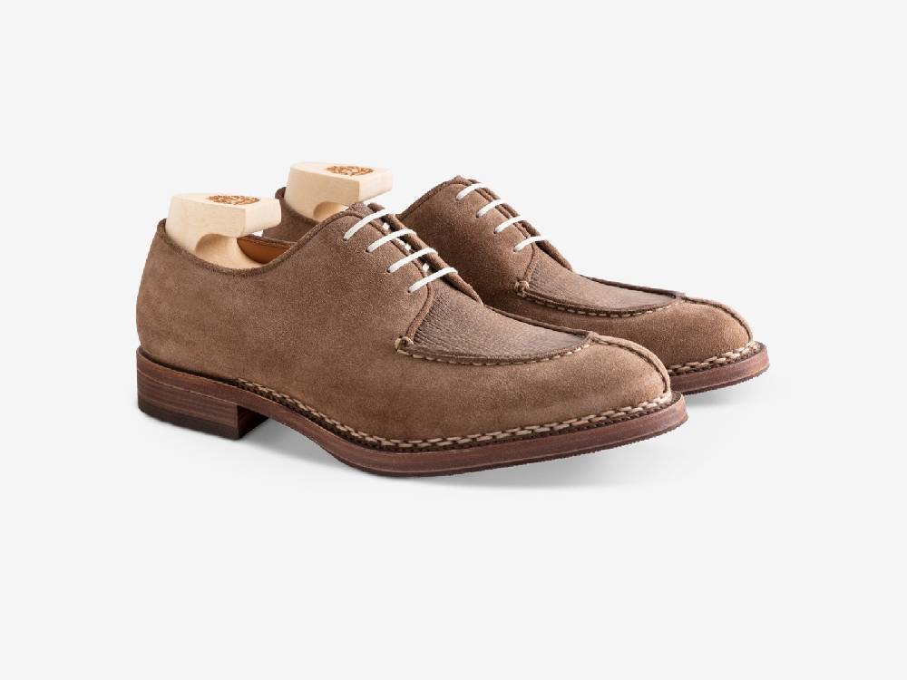 Paolo Sartori Art. 797 Derby in Cocco Suede and Shark Leather Vendita Calda