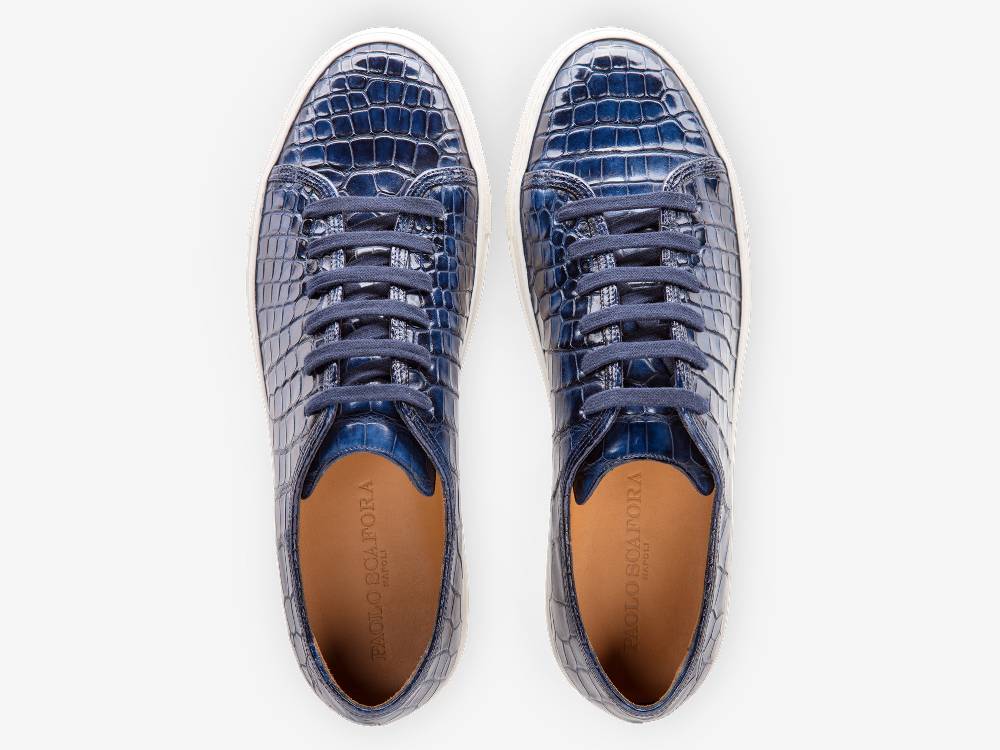 Paolo Sartori Art.Tenny1 Sneakers In Alligatore Anticata Oceano Nuovo