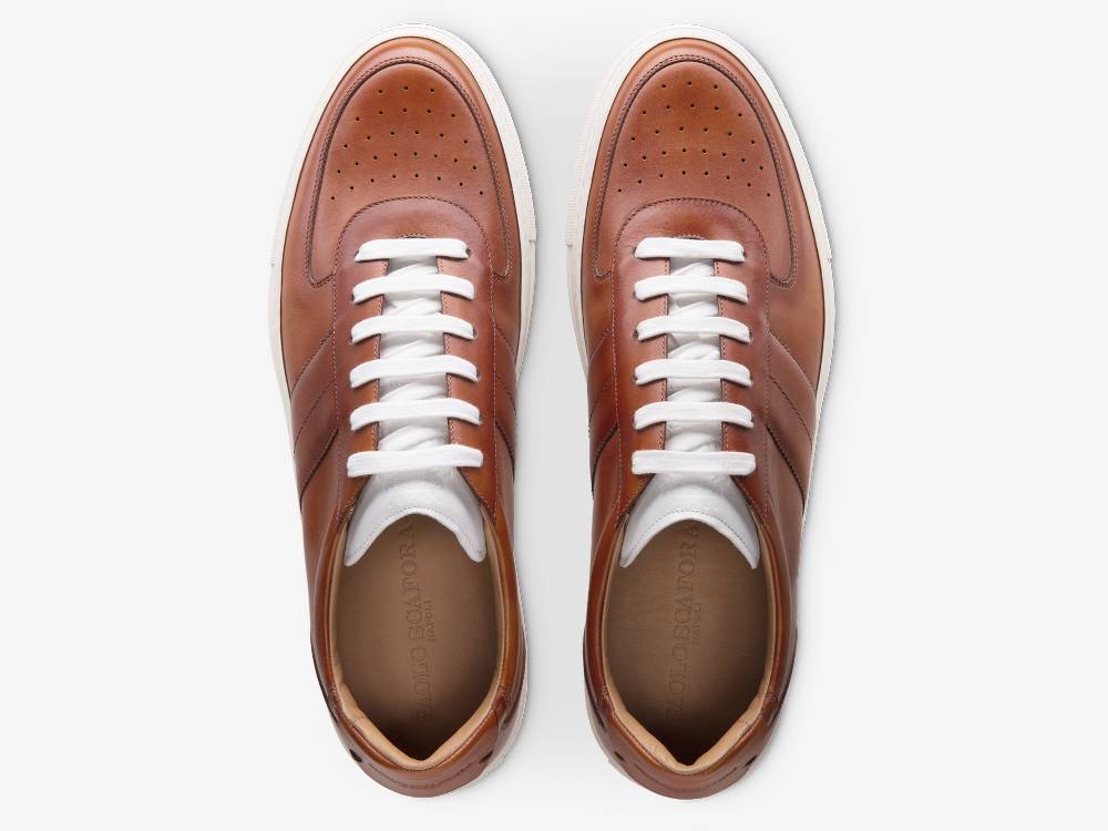 Paolo Sartori Art.Tenny2 Sneakers In Pelle Anticata Cognac Pezzi Unici