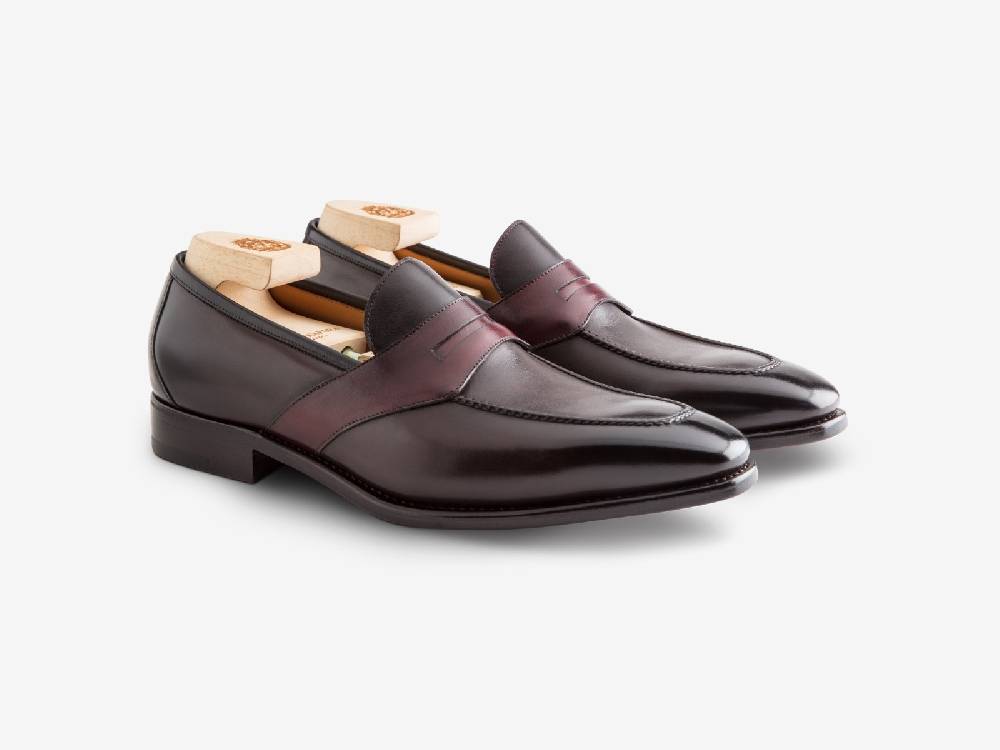 Paolo Sartori ART. 729 Loafer in Antiqued Vietri, Bordeaux and Black Leather Consegna Veloce