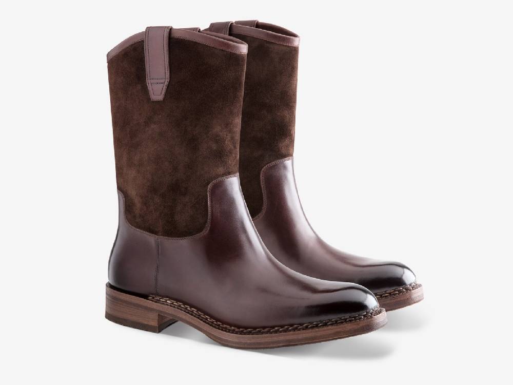Paolo Sartori Art. 775 Boots in Suede and Antiqued Vietri Leather I Più Venduti