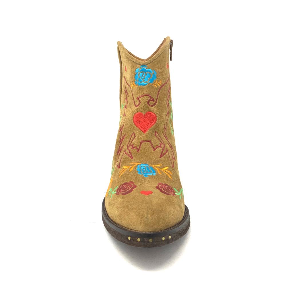 Passion Blanche Texano Scamosciato Cammello + Ricamo Aquila Italy