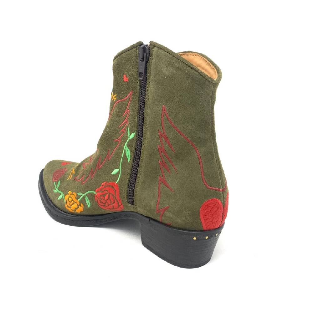Passion Blanche Texano Scamosciato Verde Militare + Ricamo Aquila Italia