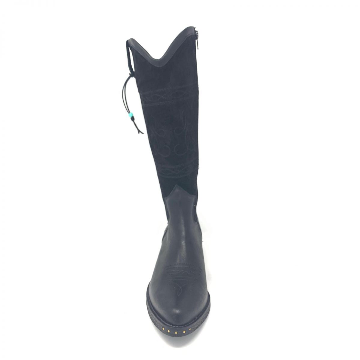 Passion Blanche Texano Flowers Pelle nera + crosta nera e suola in cuoio Shopping Online